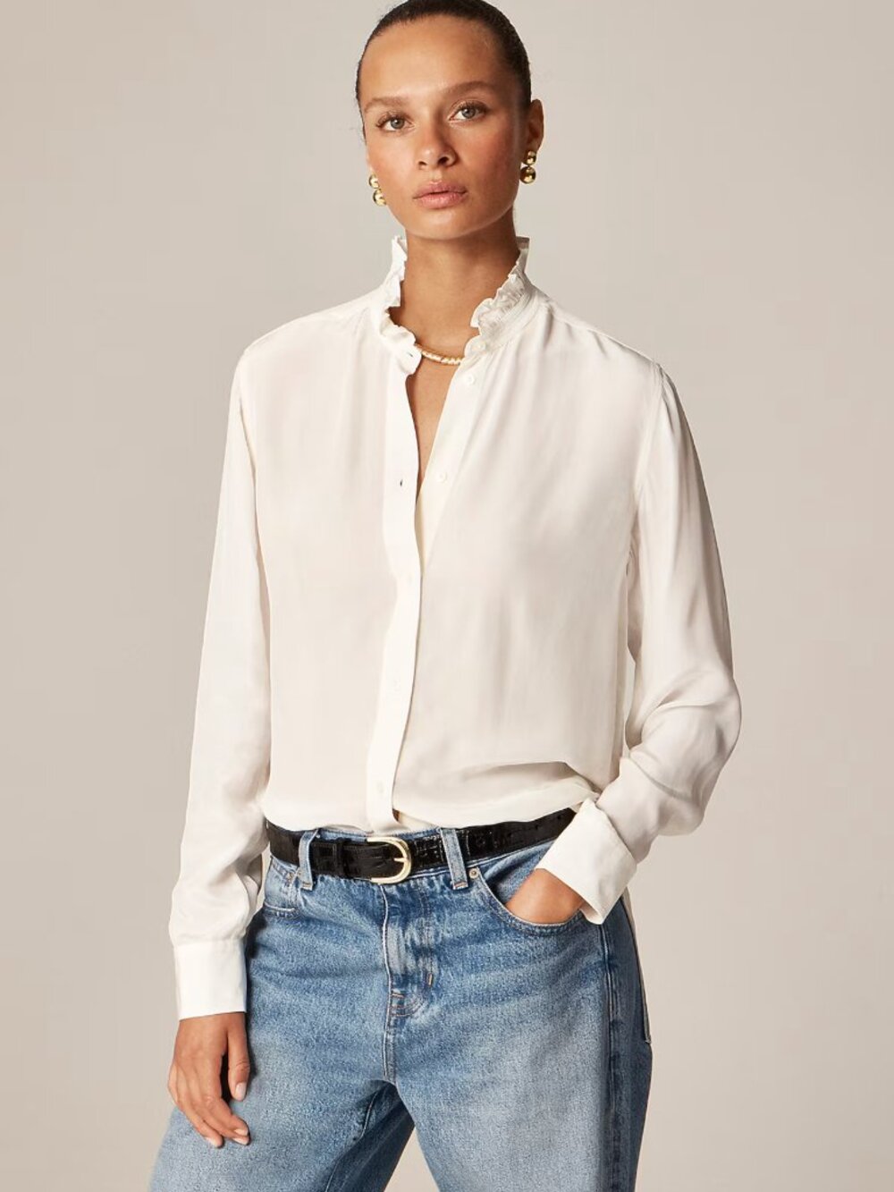 J.Crew Ruffle-collar button-up shirt in crepe de chine XXL